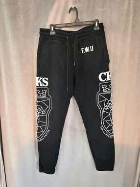 Crooks & Castles Graphic Jogger Pants in Black & White Size Large